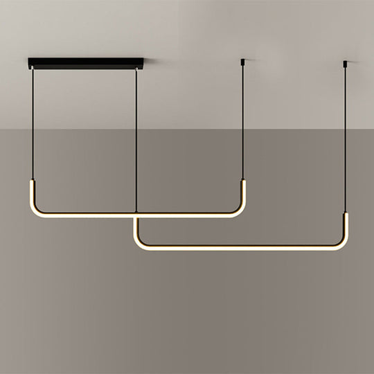 Simple LED Multi Ceiling Light with Metal Shade Black/Gold Linear Pendant in Warm/White Light, 35.5"/47" Long