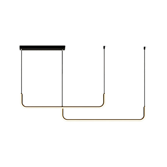 Simple LED Multi Ceiling Light with Metal Shade Black/Gold Linear Pendant in Warm/White Light, 35.5"/47" Long