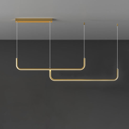 Simple LED Multi Ceiling Light with Metal Shade Black/Gold Linear Pendant in Warm/White Light, 35.5"/47" Long