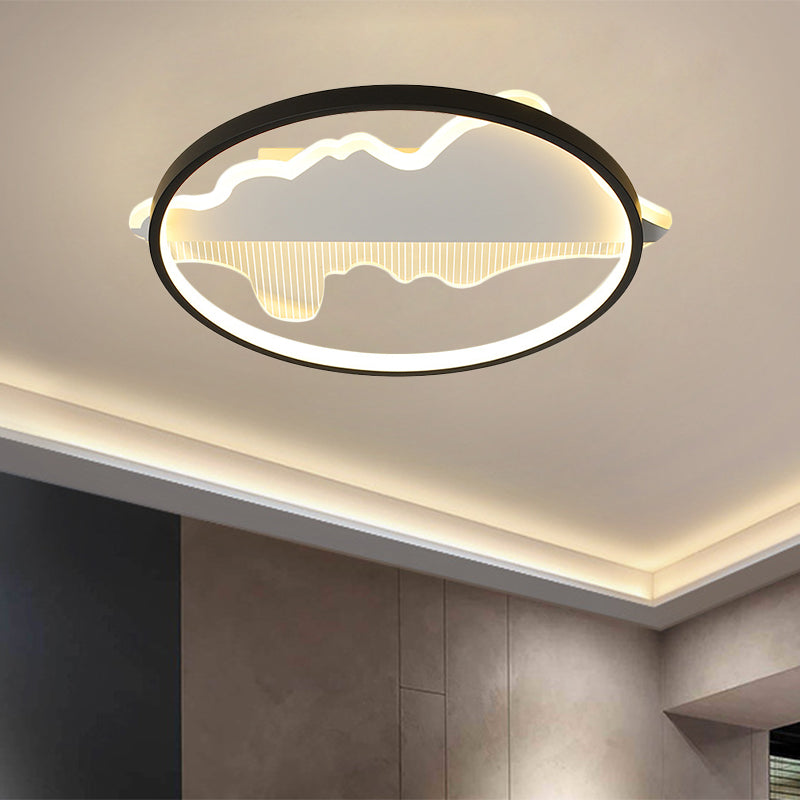 Modern Metal Flush Mount LED Ceiling Light in Black/White - Warm/White Light - 16.5"/20.5" Diameter