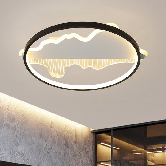 Modern Metal Flush Mount Led Ceiling Light In Black/White - Warm/White 16.5/20.5 Diameter