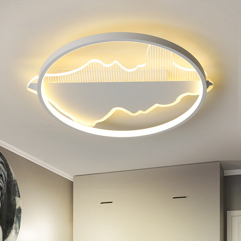 Modern Metal Flush Mount LED Ceiling Light in Black/White - Warm/White Light - 16.5"/20.5" Diameter