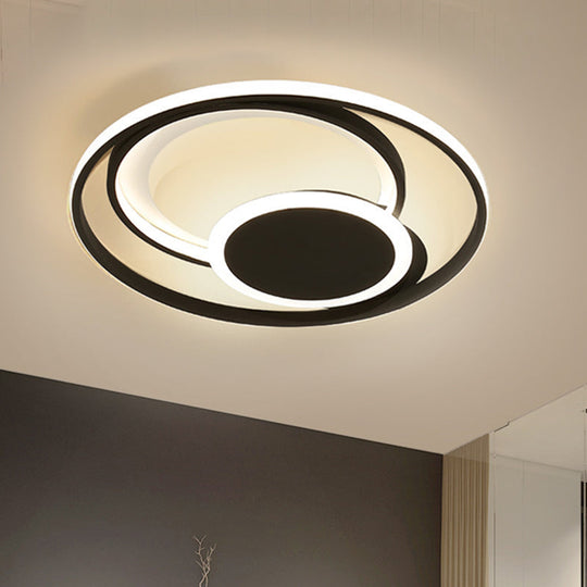 Hoop Bedroom Ceiling Light - Metal LED Flush Mount in Black - 16"/19.5" Wide - Contemporary Style - Warm/White Light