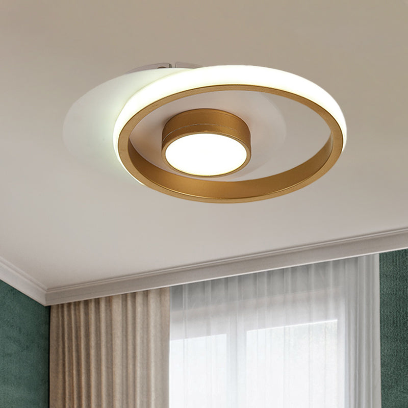 Modern Metal Circle Flush Lamp With Led For Porch - White/Black Or Gold/Black Warm/White Light