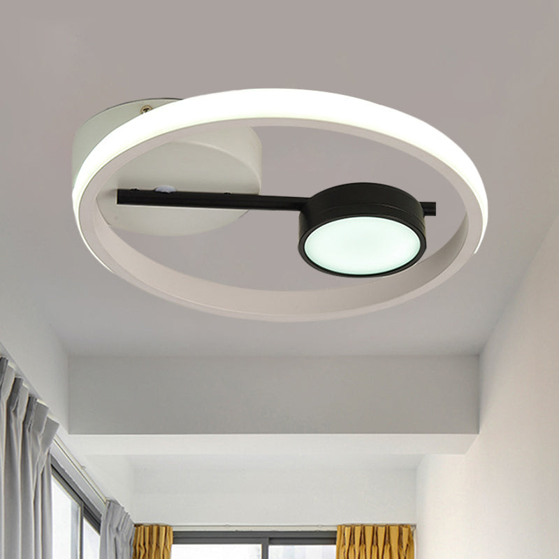 Contemporary LED Flush Light: Round Ceiling Mounted Metal; Black & White or Black & Gold; Warm or White Light