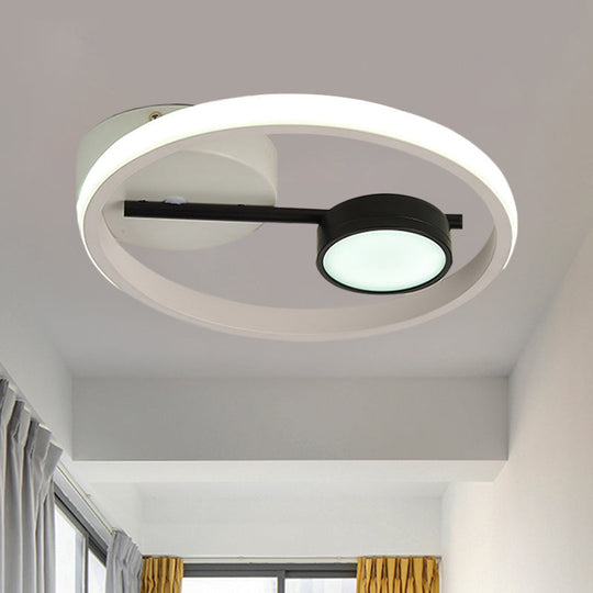 Contemporary Led Flush Light: Round Ceiling Mounted Metal; Black & White Or Gold; Warm Light