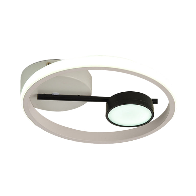 Contemporary Led Flush Light: Round Ceiling Mounted Metal; Black & White Or Gold; Warm Light