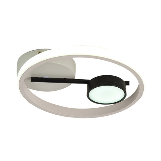 Contemporary Led Flush Light: Round Ceiling Mounted Metal; Black & White Or Gold; Warm Light