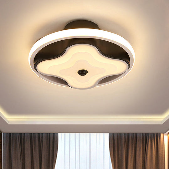 Modern Black & White Metal Flush Ceiling Light, LED Mount for Lobby, Warm/White Light