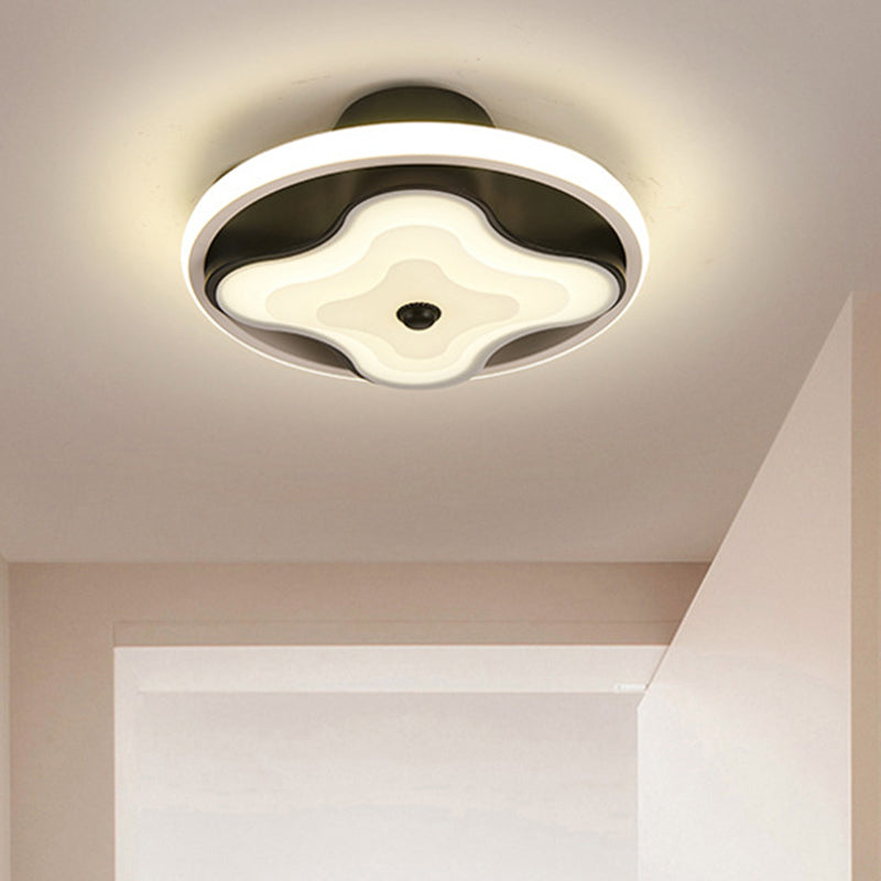 Modern Black & White Metal Flush Ceiling Light, LED Mount for Lobby, Warm/White Light