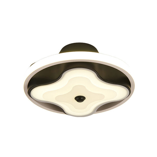 Modern Black & White Metal Flush Ceiling Light, LED Mount for Lobby, Warm/White Light