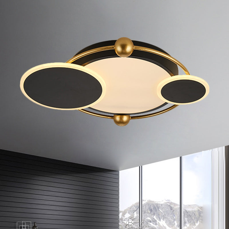 Modernist Black And Gold Led Flush Mount Ceiling Light In Warm/White 19.5/23.5 Diameter