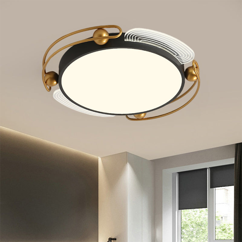 Modern LED Flush Light with Black and Gold Metallic Shade - Ceiling Lamp Fixture, 16.5"/20.5" Wide