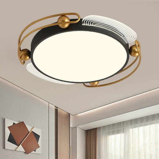 Modern LED Flush Light with Black and Gold Metallic Shade - Ceiling Lamp Fixture, 16.5"/20.5" Wide