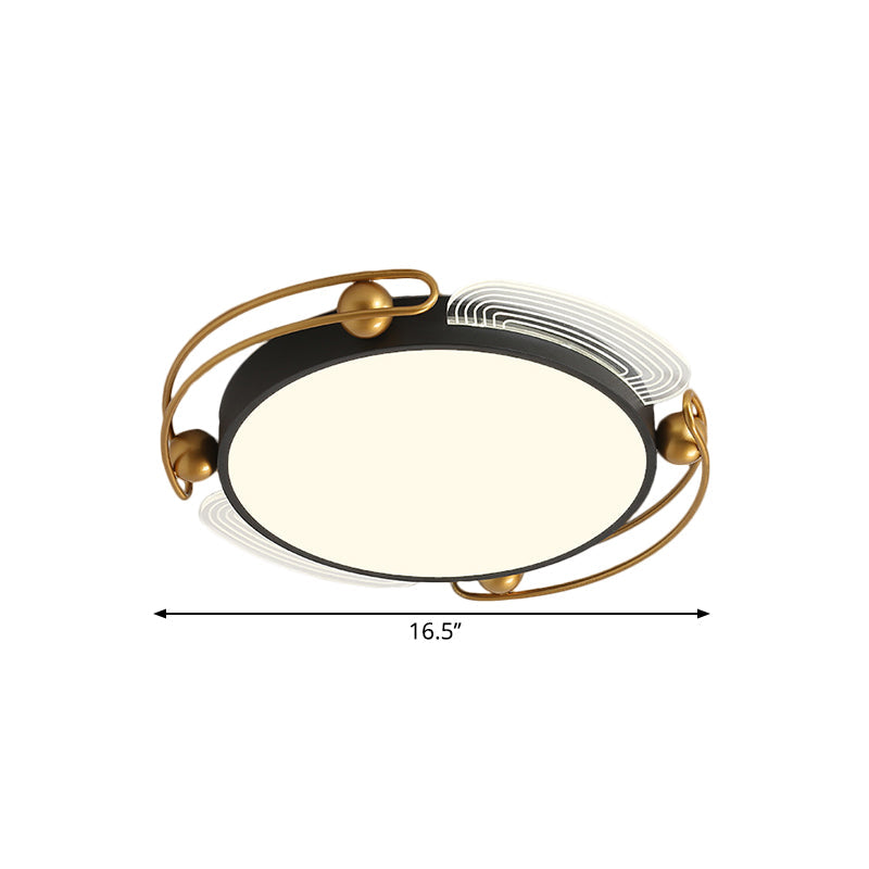 Modern LED Flush Light with Black and Gold Metallic Shade - Ceiling Lamp Fixture, 16.5"/20.5" Wide