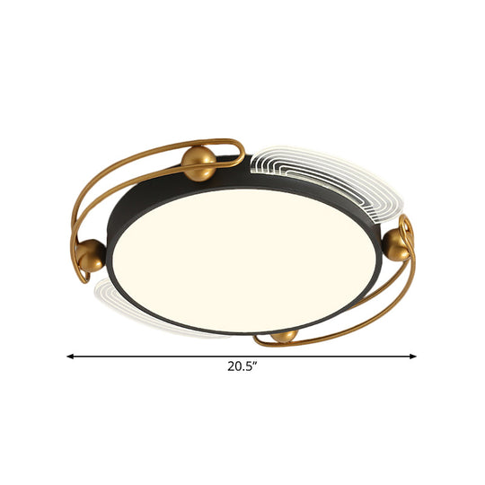 Modern LED Flush Light with Black and Gold Metallic Shade - Ceiling Lamp Fixture, 16.5"/20.5" Wide