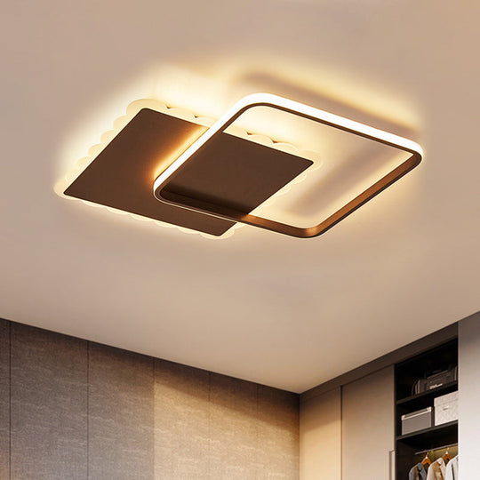 Modern Metal Flush Mount LED Ceiling Light in White/Coffee with Adjustable Warm/White/Natural Lighting