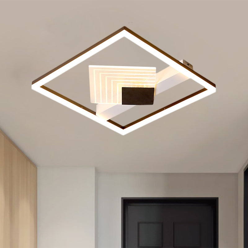 Contemporary Metallic LED Ceiling Light - Gold/Black Square Flush Mount in Warm/White, 16"/19.5" L