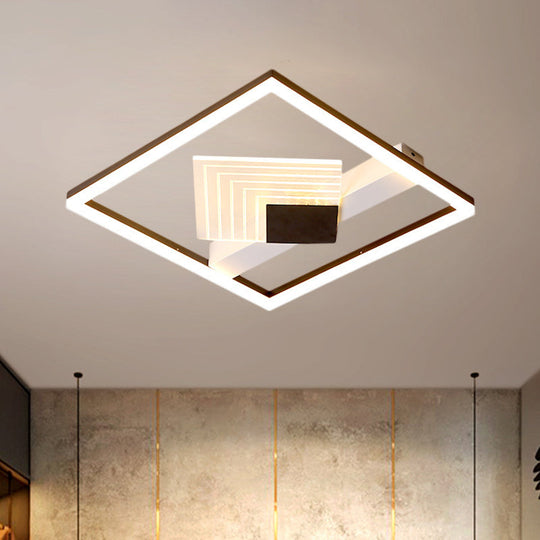 Contemporary Metallic LED Ceiling Light - Gold/Black Square Flush Mount in Warm/White, 16"/19.5" L