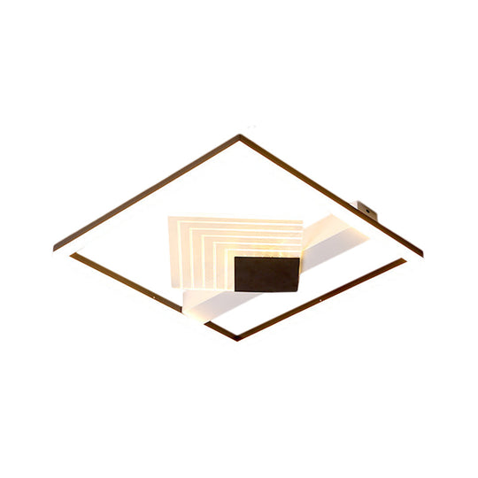 Contemporary Metallic LED Ceiling Light - Gold/Black Square Flush Mount in Warm/White, 16"/19.5" L