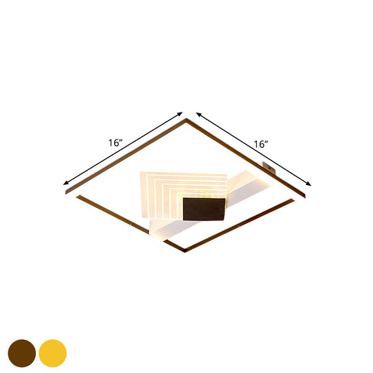 Contemporary Metallic LED Ceiling Light - Gold/Black Square Flush Mount in Warm/White, 16"/19.5" L