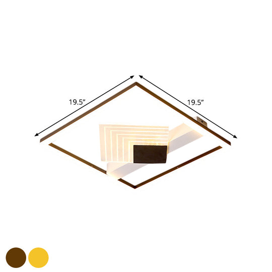 Contemporary Metallic LED Ceiling Light - Gold/Black Square Flush Mount in Warm/White, 16"/19.5" L