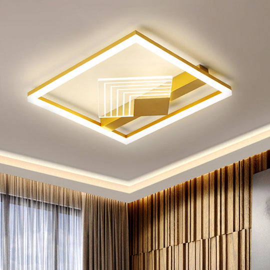 Contemporary Metallic LED Ceiling Light - Gold/Black Square Flush Mount in Warm/White, 16"/19.5" L