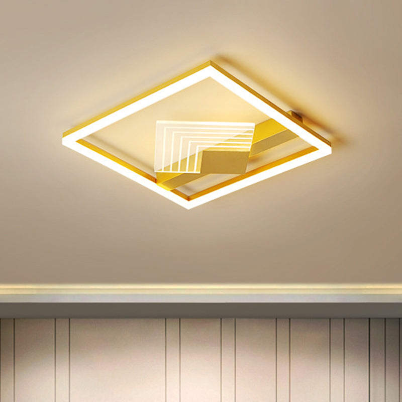 Contemporary Metallic LED Ceiling Light - Gold/Black Square Flush Mount in Warm/White, 16"/19.5" L