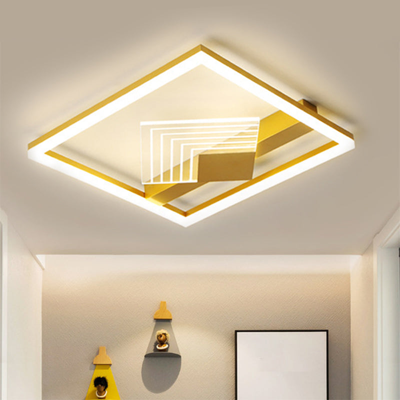 Contemporary Metallic LED Ceiling Light - Gold/Black Square Flush Mount in Warm/White, 16"/19.5" L