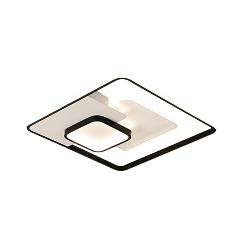 Modern Metallic Square Flush Ceiling Lamp with LED in Black/White & Warm/White, 16.5"/20.5" Wide