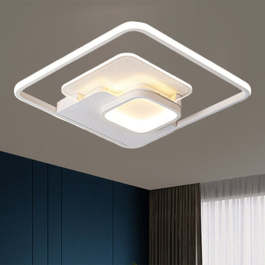 Modern Metallic Square Flush Ceiling Lamp with LED in Black/White & Warm/White, 16.5"/20.5" Wide