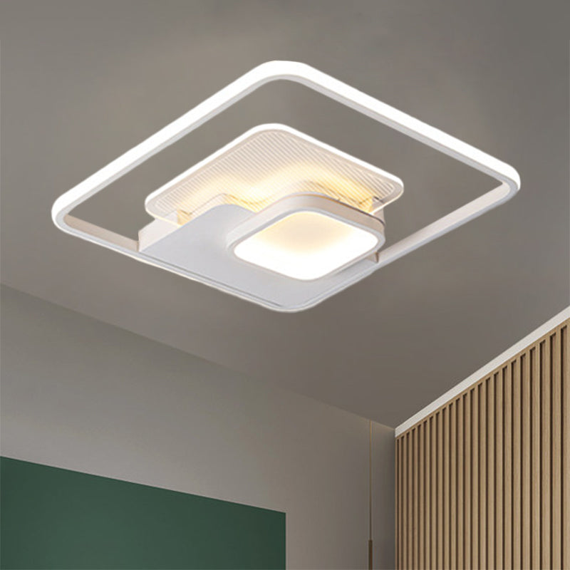 Modern Metallic Square Flush Ceiling Lamp with LED in Black/White & Warm/White, 16.5"/20.5" Wide