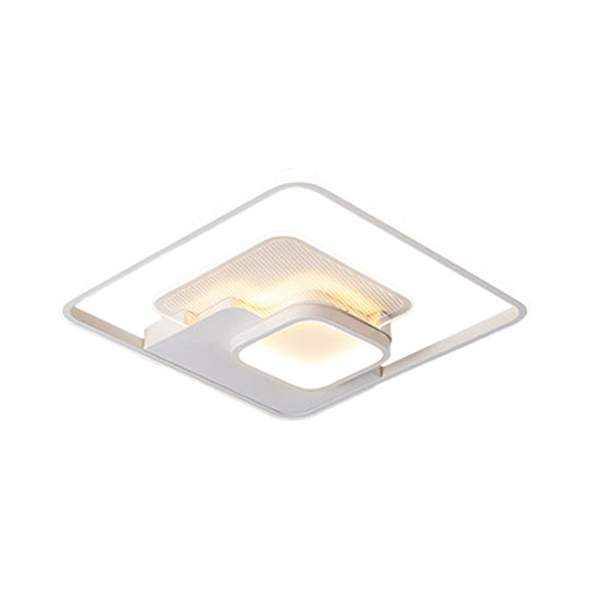 Modern Metallic Square Flush Ceiling Lamp with LED in Black/White & Warm/White, 16.5"/20.5" Wide