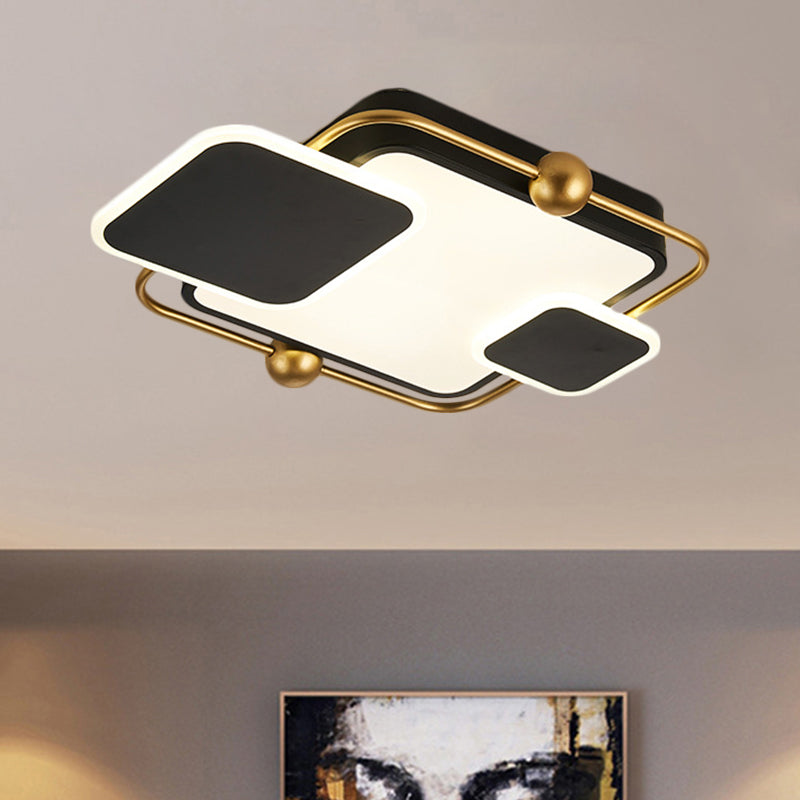 Metallic Rectangular Ceiling Light In Modernist Black/Gold And Black Finish With Warm/White Led