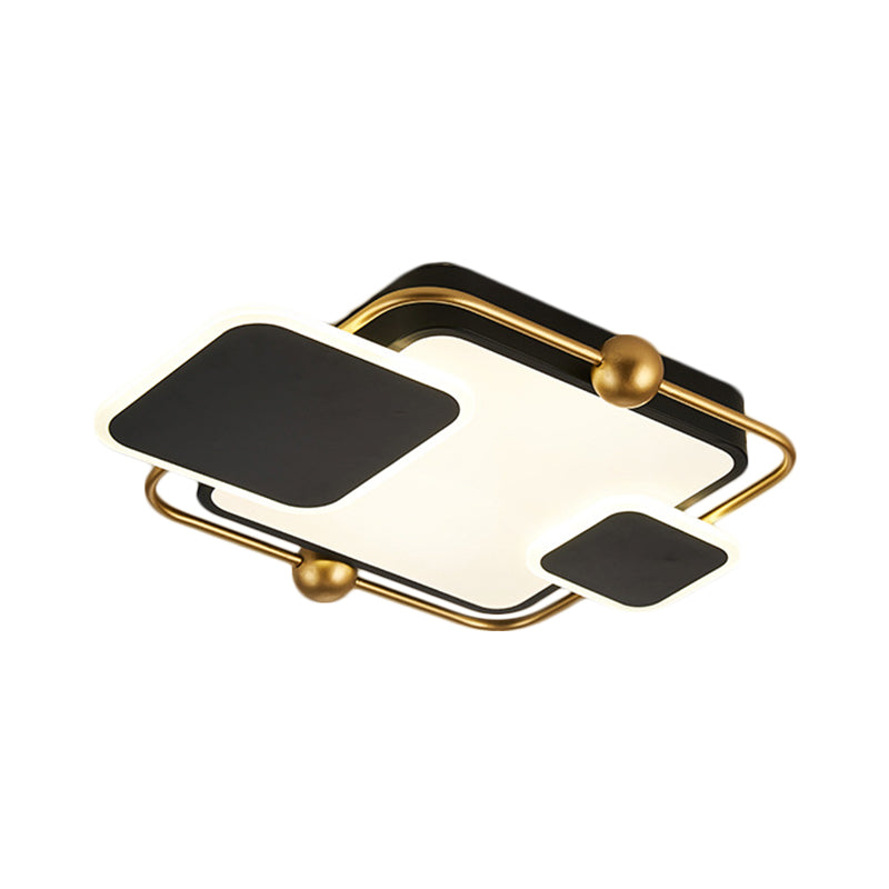 Metallic Rectangular Ceiling Light In Modernist Black/Gold And Black Finish With Warm/White Led