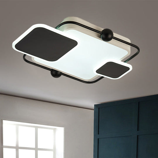 Metallic Rectangular Ceiling Light In Modernist Black/Gold And Black Finish With Warm/White Led