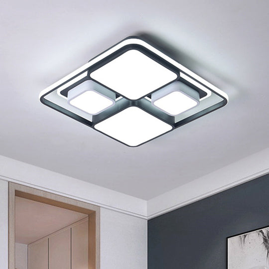 Modern Flush Mount LED Ceiling Lamp, Metallic Black & White, 16.5"/20.5"/35.5" Length