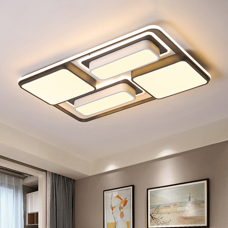 Modern Flush Mount LED Ceiling Lamp, Metallic Black & White, 16.5"/20.5"/35.5" Length