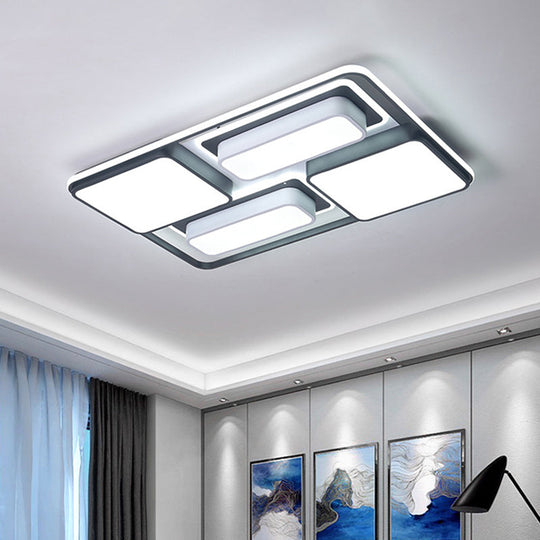 Modern Flush Mount LED Ceiling Lamp, Metallic Black & White, 16.5"/20.5"/35.5" Length