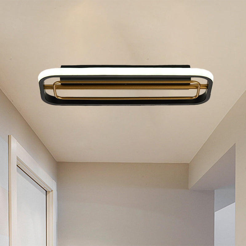 Flush Mounted LED Ceiling Light in Modern Metallic Black & White/Black & Gold, 16"/23.5" Length