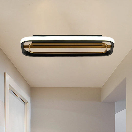 Flush Mounted LED Ceiling Light in Modern Metallic Black & White/Black & Gold, 16"/23.5" Length