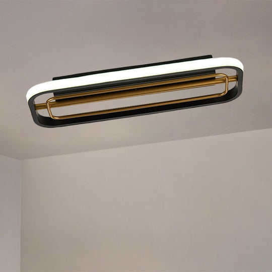 Flush Mounted LED Ceiling Light in Modern Metallic Black & White/Black & Gold, 16"/23.5" Length