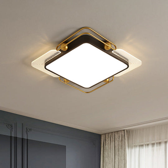 Modern Metal LED Ceiling Light in Black and Gold, Square/Rectangular Flush Mount, Dia 16.5"/20.5"/35.5