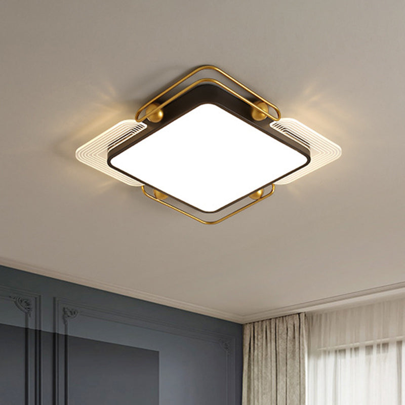 Modern Metal Led Ceiling Light In Black And Gold Square/Rectangular Flush Mount Dia 16.5/20.5/35.5