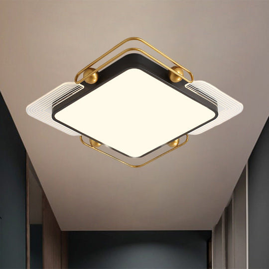 Modern Metal LED Ceiling Light in Black and Gold, Square/Rectangular Flush Mount, Dia 16.5"/20.5"/35.5