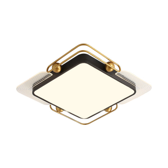 Modern Metal LED Ceiling Light in Black and Gold, Square/Rectangular Flush Mount, Dia 16.5"/20.5"/35.5