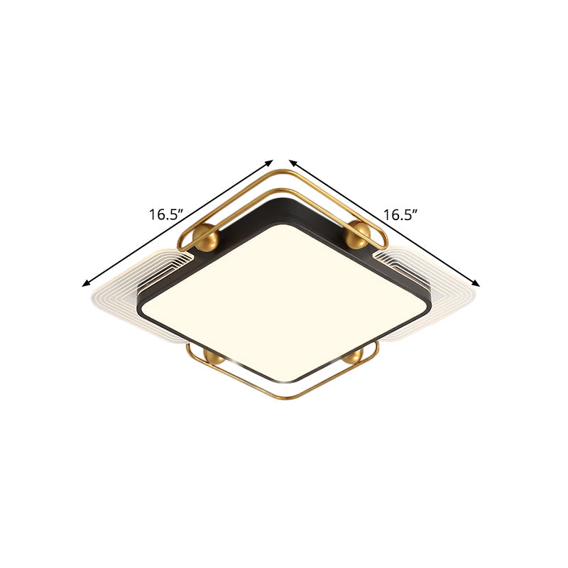 Modern Metal LED Ceiling Light in Black and Gold, Square/Rectangular Flush Mount, Dia 16.5"/20.5"/35.5