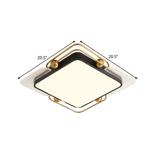 Modern Metal LED Ceiling Light in Black and Gold, Square/Rectangular Flush Mount, Dia 16.5"/20.5"/35.5