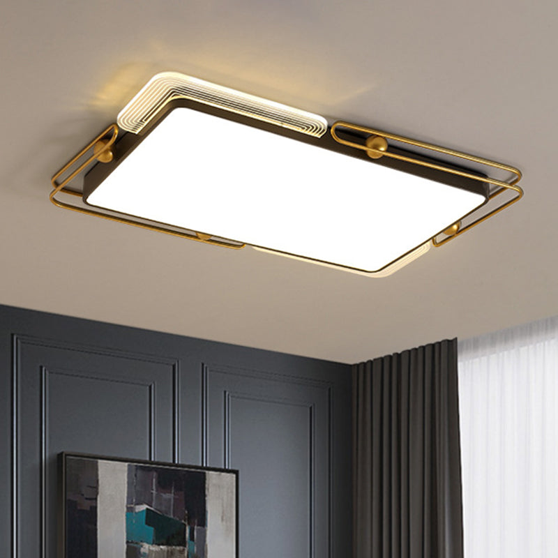 Modern Metal LED Ceiling Light in Black and Gold, Square/Rectangular Flush Mount, Dia 16.5"/20.5"/35.5