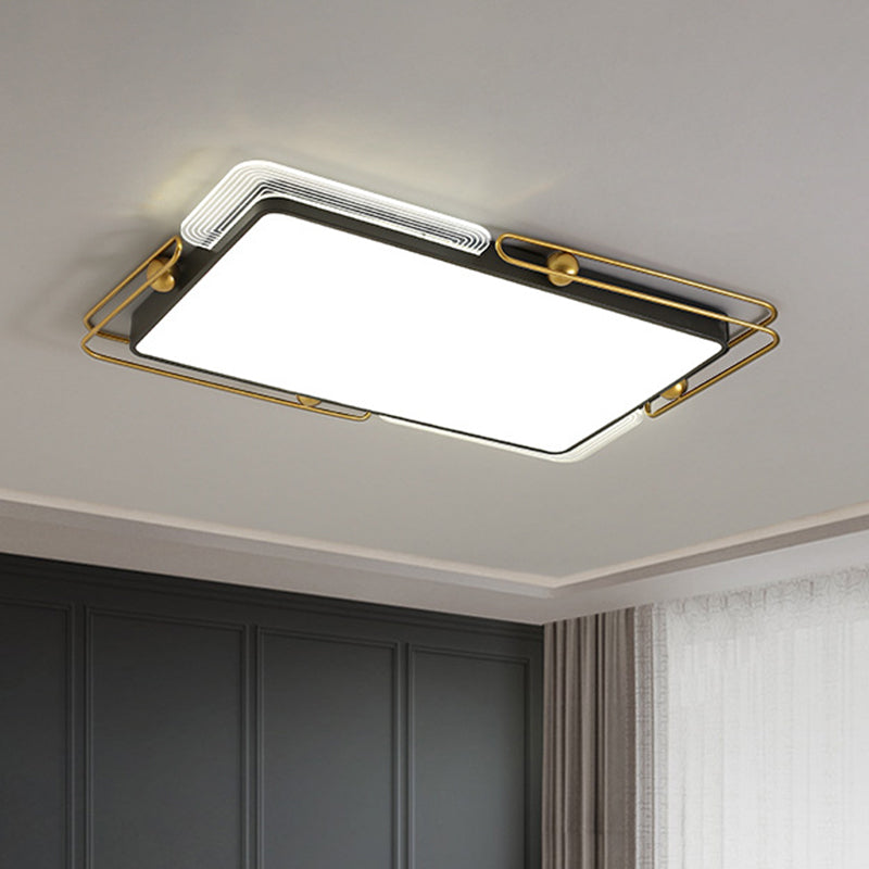 Modern Metal LED Ceiling Light in Black and Gold, Square/Rectangular Flush Mount, Dia 16.5"/20.5"/35.5